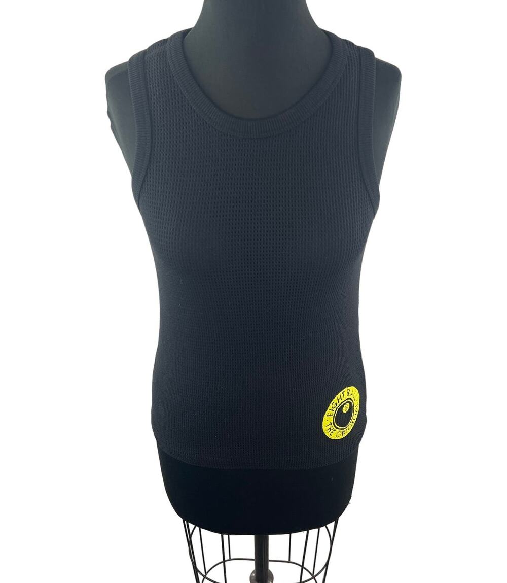 Eight Ball Clothing Black Tank Top Knit Rib Stretch Crew Neck Pullover Classic S